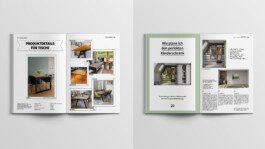 The first issue of Pickawood's custom-made furniture magazine, featuring a fresh take on their established brand identity. 